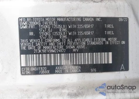 2022 Toyota Rav4 Le из США, поврежденный, VIN 2T3K1RFV9NW224822